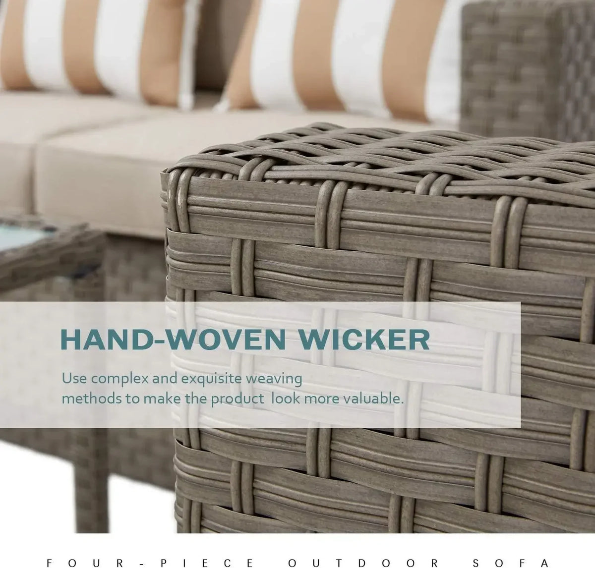 Outdoor Patio Furniture Conversation Set Rattan Wicker Chairs and Glass Top Table All-Weather and Thick Cushions