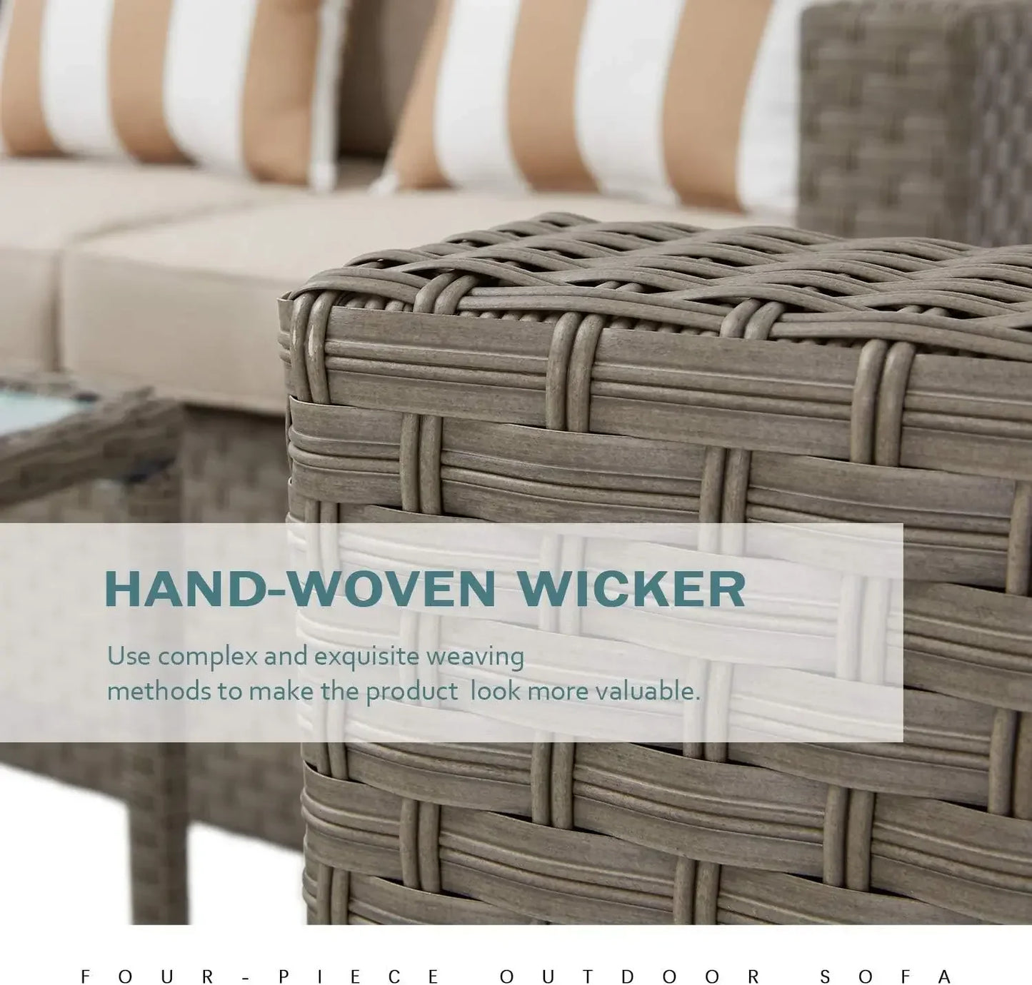 Outdoor Patio Furniture Conversation Set Rattan Wicker Chairs and Glass Top Table All-Weather and Thick Cushions