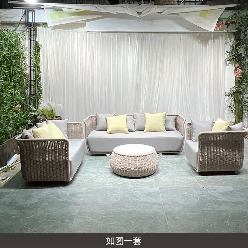 Outdoor rattan sofa courtyard balcony outdoor leisure villa garden sun room coffee table furniture combination