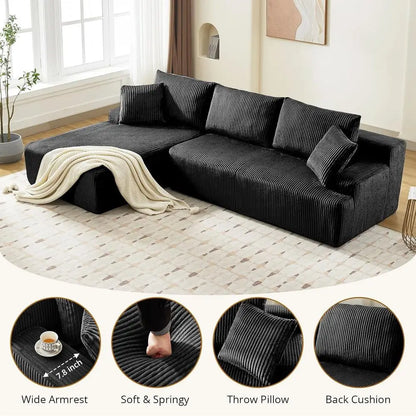 108 Modern Cloud-Inspired L-Shape Couch, Sleeper Sofa, Corduroy, Deep Seating, No Assembly Needed