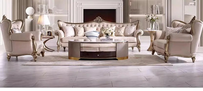 French cream wind solid wood leather living room sofa combination luxury villa sofa high-end luxury