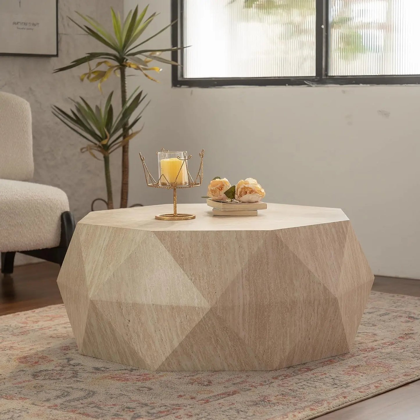 38" Modern Farmhouse Coffee Table, Drum Coffee Table for Office, Dining Room and Living Room, Nature, Customized