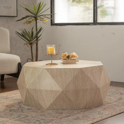 38" Modern Farmhouse Coffee Table, Drum Coffee Table for Office, Dining Room and Living Room, Nature, Customized