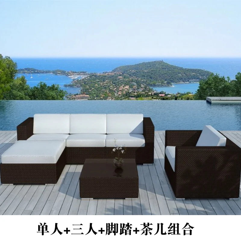 Outdoor Coffee Table Garden Sofas Combination Leisure Nordic Lawn Garden Sofas Simple Pe Rattan Furniture Sofá Jardín MHHYSF