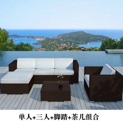 Outdoor Coffee Table Garden Sofas Combination Leisure Nordic Lawn Garden Sofas Simple Pe Rattan Furniture Sofá Jardín MHHYSF