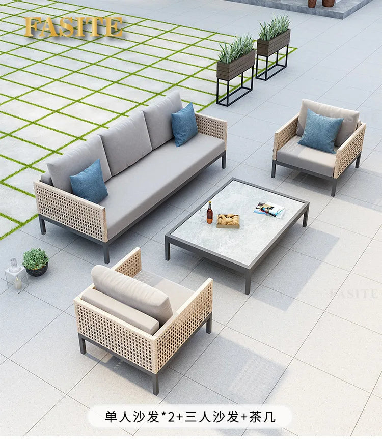 Leisure Style Outdoor Sofa Combination Living Room Balcony Open-air Leisure Rattan Weaving