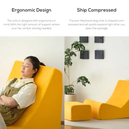 Bean Bag Chair Single Seated Foam Sofa Armless Floor Sofa with High Density Foam Removable and Machine Washable Cover White Lar