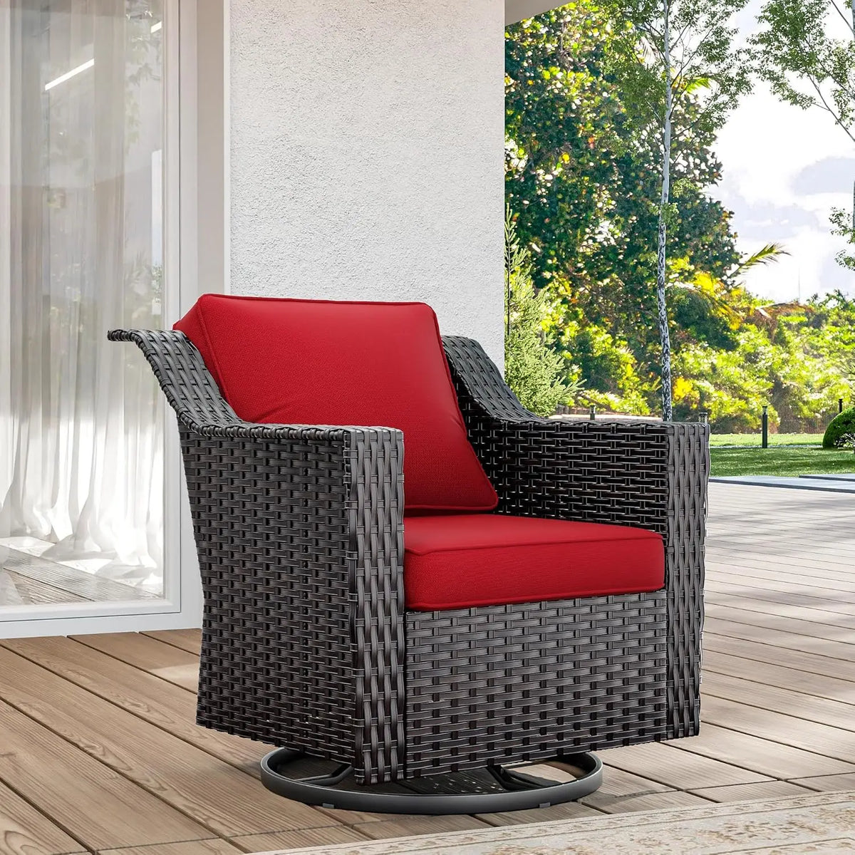 Wicker Patio Furniture, Luxury Outdoor Furniture with  Patio Rattan Chair, 2 Patio Ottoman, Wide Armrest, Thickened Cushions