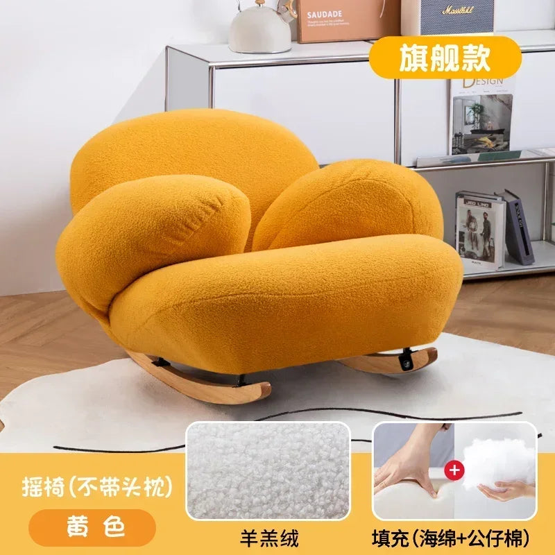 A  New Arrivals White Rocking Chair Living Room Adult Recliner Home Lounge Sofa Chair Lambswool Rocking Chair