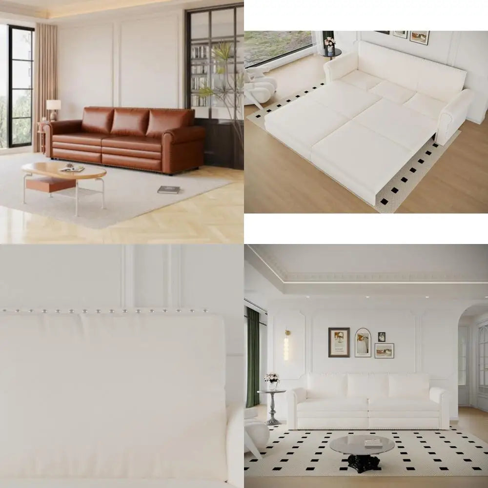 Faux Leather 3-in-1 Convertible Sleeper Sofa with Nailhead Trim and Rolled Arm, Multi-Functional Couch for Versatile Living Spac