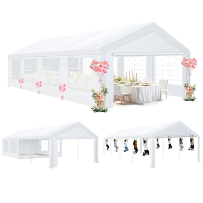 10 x 30 Canopy Tent Heavy Duty, 10x30 Party Tent with Removable Sidewalls & 4 Built-in Sandbags, Wedding Tent UV 50+，Waterproof