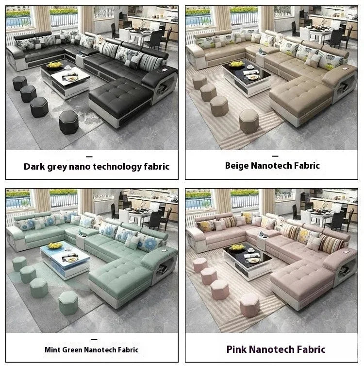 Linlamim Fabric Sofa Set Furniture Living Room Sofa Set with USB and Stools / Big U Shape Cloth Couch Sofas for Home Furniture