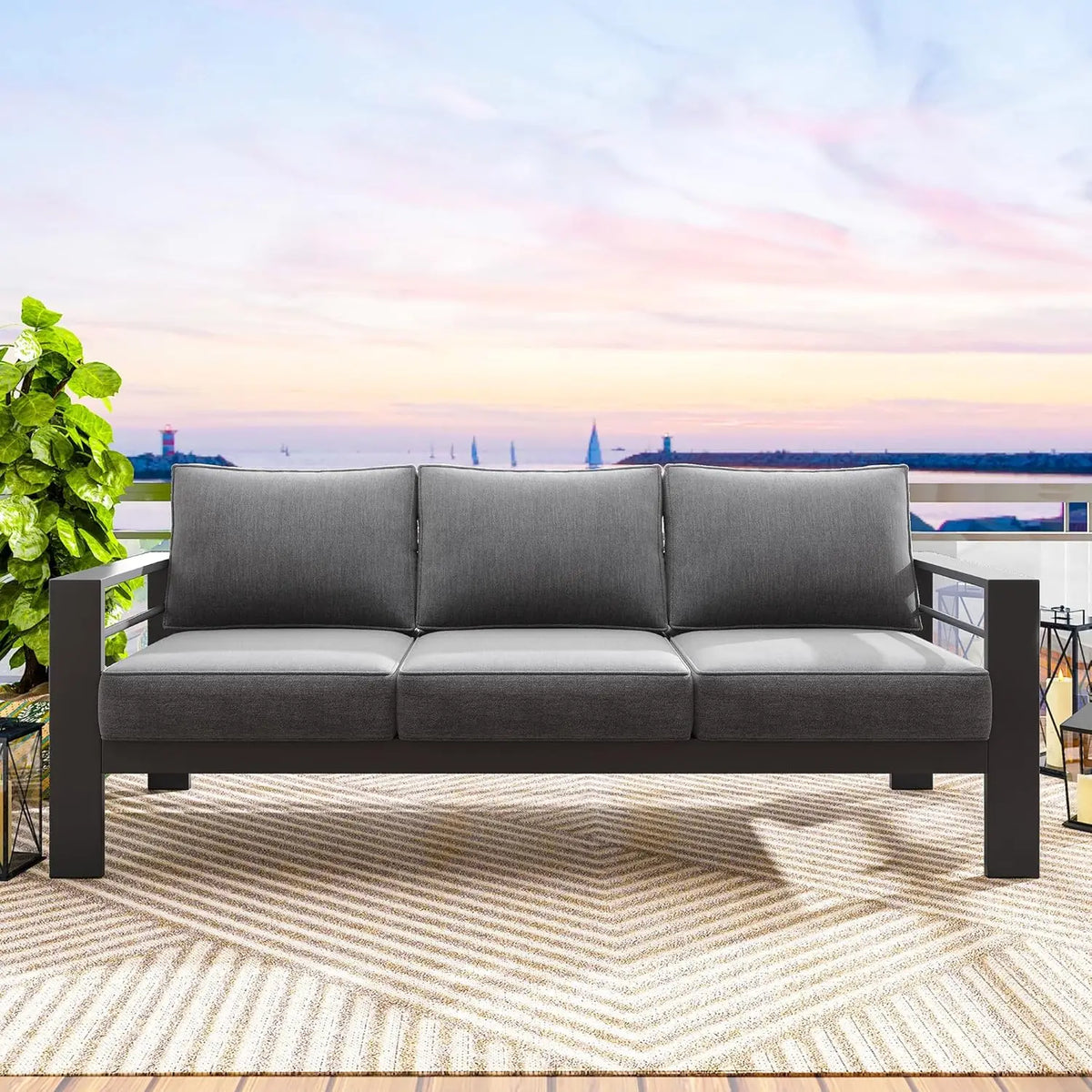 Outdoor Couch Aluminum Patio Furniture Sofa, 3-Seat All-Weather Metal Outdoor Patio Furniture with Cushions,Dark, Customized