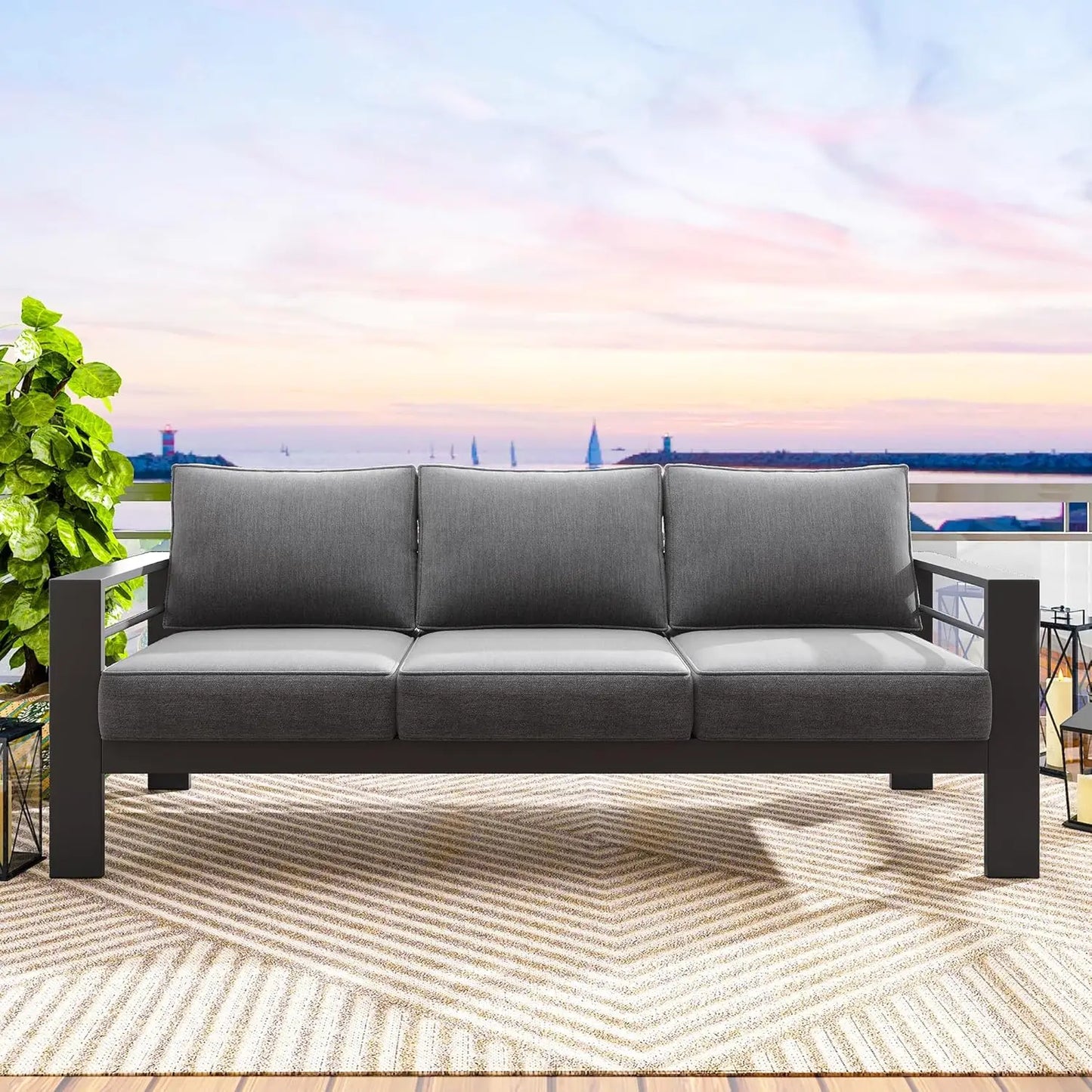Outdoor Couch Aluminum Patio Furniture Sofa, 3-Seat All-Weather Metal Outdoor Patio Furniture with Cushions,Dark, Customized