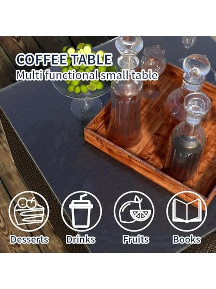 Outdoor Patio Furniture Set, Rattan Sectional Sofa, Conversation Set with Waterproof Cushion and Coffee Table, for Deck