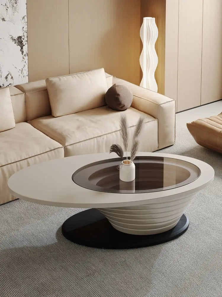 Table basse de salon célèbre sur Internet, nouvelle Table à thé ovale en verre minimaliste et Simple