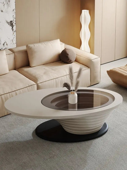 Table basse de salon célèbre sur Internet, nouvelle Table à thé ovale en verre minimaliste et Simple