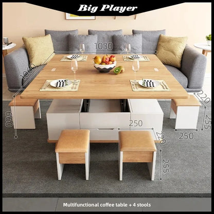 Creative Folding Dining Table Dual-Use Small Apartment Simple Unique Living Room Retractable Lifting Coffee Table Furniture