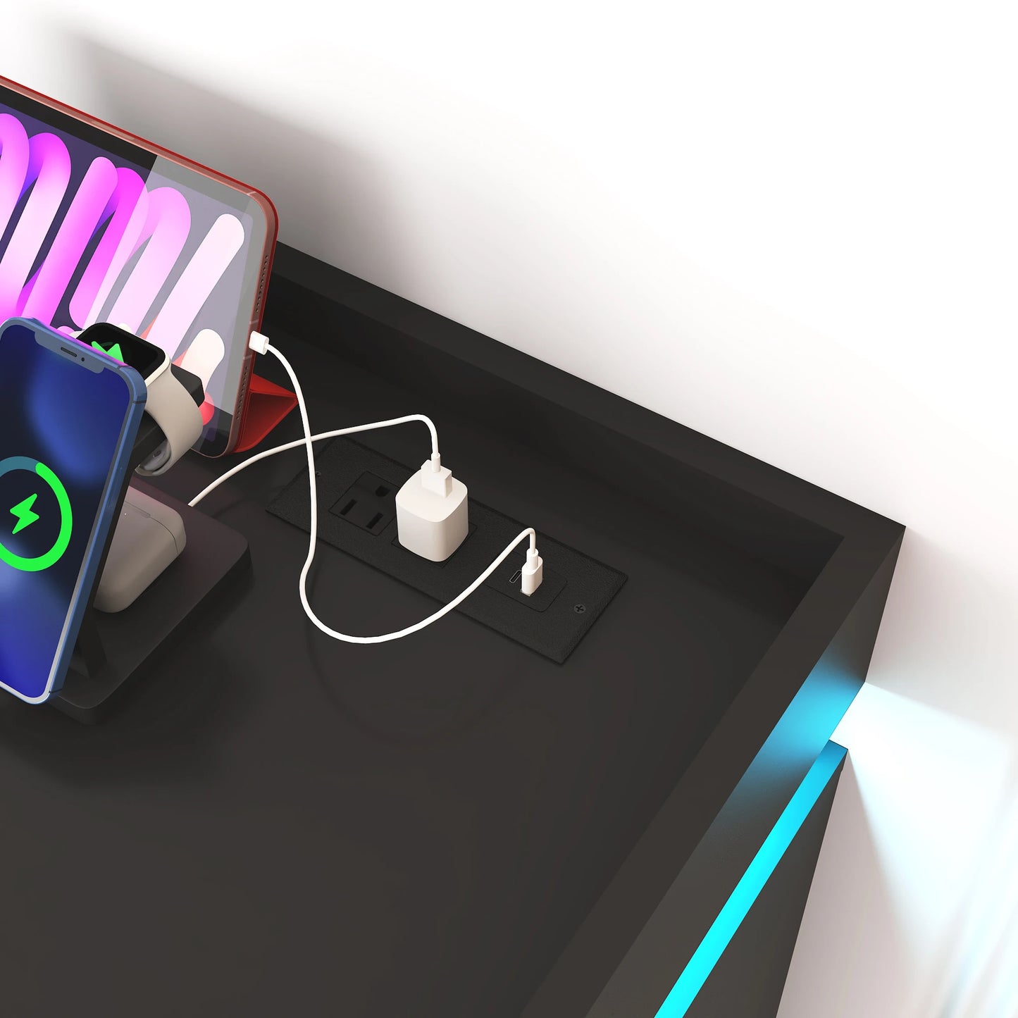 8 Drawer Dresser with LED Light, Modern Chest of Drawers for Closet, 47" Wide Drawer Organizer Cabinet for Bedroom, Living Room