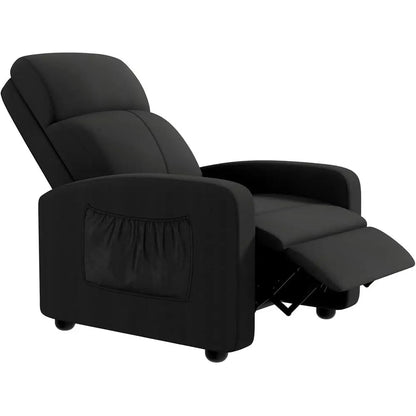 Black Linen Fabric Recliner Chair with Thicker Seat Cushion, Side Pocket, Adjustable Backrest and Footrest for Home Theater and