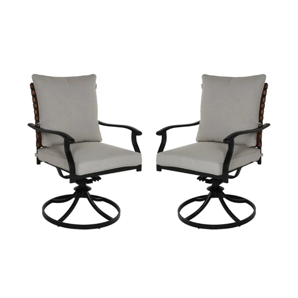 2-Piece Outdoor Dining Chair Set, 2 Leather-Look Wicker 360-Degree Swivel Patio Chair