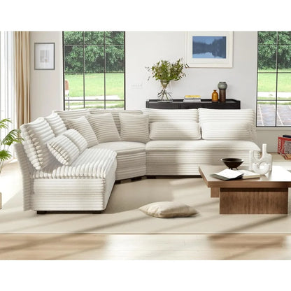 102" Luxury 5-Seater Sectional Couch – L-Shaped Corner Oversized Corduroy Cloud Sofa with 2-Layer Cushions for Living Room