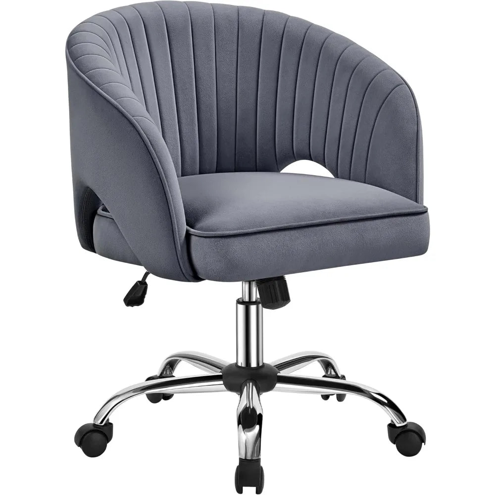 Home Office Chair Velvet Desk Chair, Upholstered Modern Swivel Chair with Tufted Barrel Back, Rolling Wheels for Offic