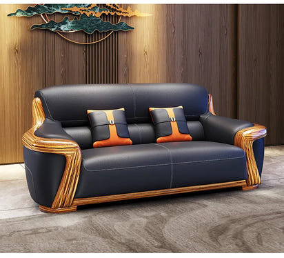 XMH new Chinese ebony leather sofa modern living room luxury villa first layer cowhide new combination sofa
