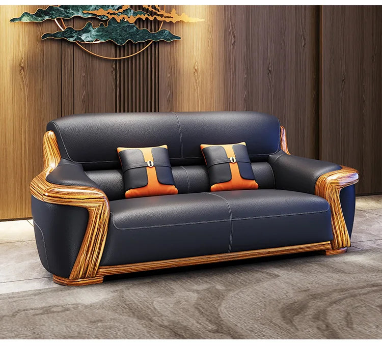 XMH new Chinese ebony leather sofa modern living room luxury villa first layer cowhide new combination sofa