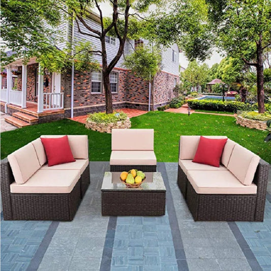 Patio Furniture Sets 6 Pieces Outdoor Sectional Rattan Sofa All-Weather