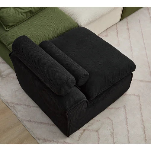 Modular black sofa with 6 seats, no armrests, DIY at will, corduroy fabric, neck pillow, rear porch sofa chair