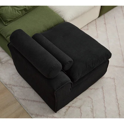 Modular black sofa with 6 seats, no armrests, DIY at will, corduroy fabric, neck pillow, rear porch sofa chair