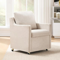 Linen Dining Chair with Casters Modern Storage Seat Design for Relaxing Upholstered Arm Chair, Single Sofa Chair