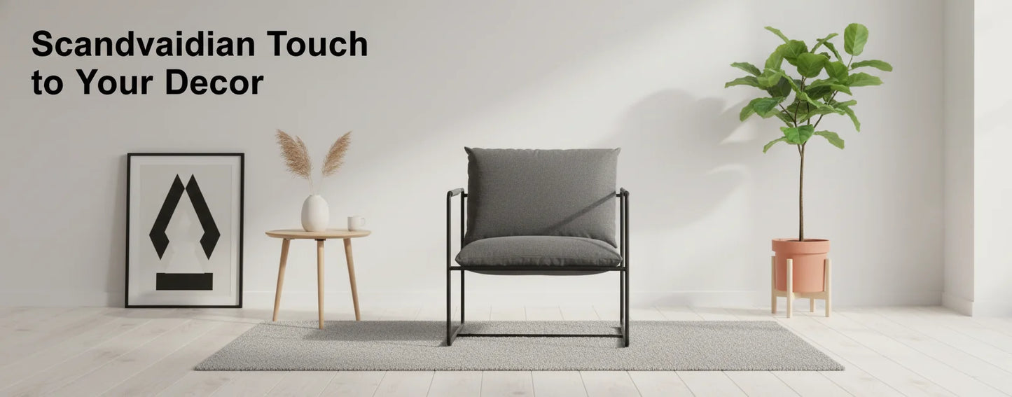 Modern Mid Century Accent Chair, Metal Frame Armchair with Shredded Foam Cushion, Upholstered Lounge Chair Dark Grey