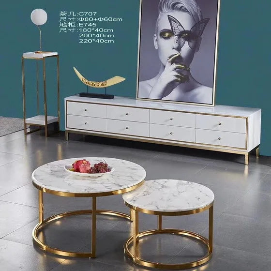 Fashion Internet celebrity marble round coffee table size apartment can be stored