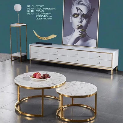 Fashion Internet celebrity marble round coffee table size apartment can be stored