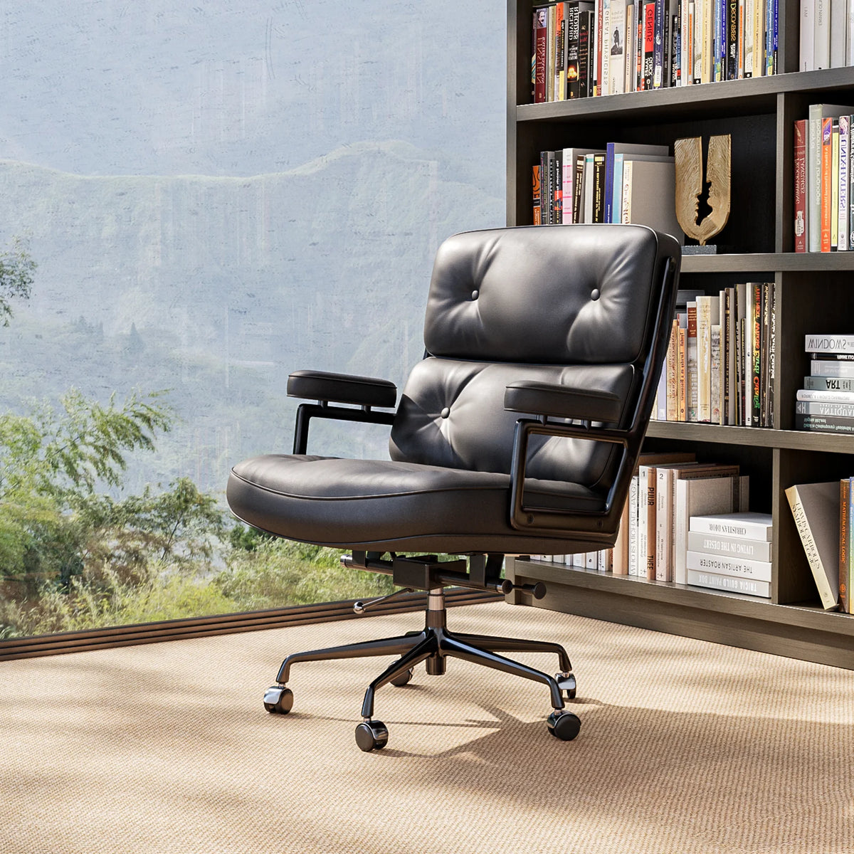 Ergonomic Office Chair Genuine Leather with Aluminum Arms and Wheels for Support Rolling Swivel Business Executive Office Chair