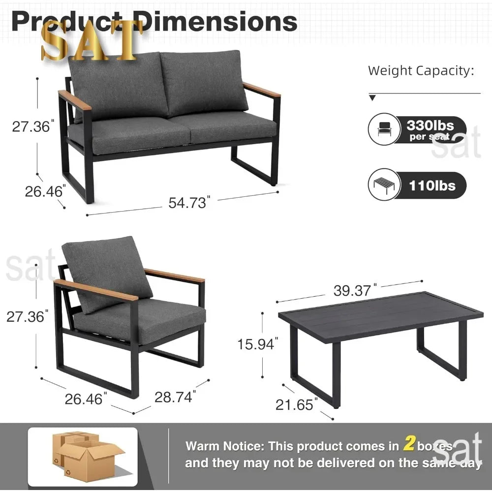 jz New Patio Furniture Set, 4 Pieces Outdoor  with Removeble, Washable and High-Resiliency Sponge Cushions