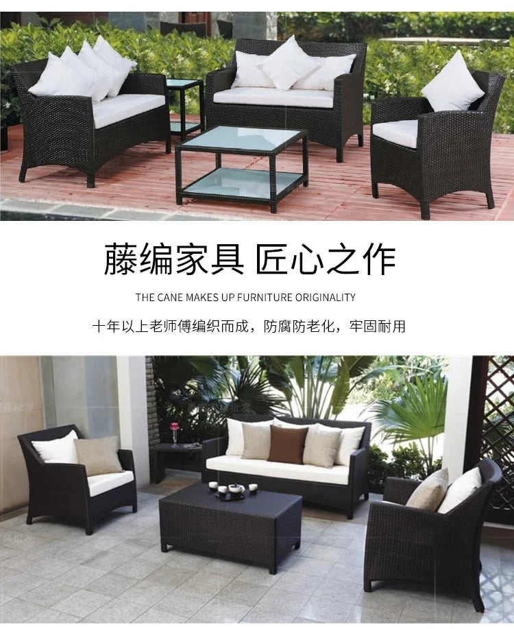 Outdoor Combination Garden Sofas Modern Courtyard Nordic Villa Garden Sofas Open-air Plastic Rattan Furniture Sofá Jardín MHHYSF