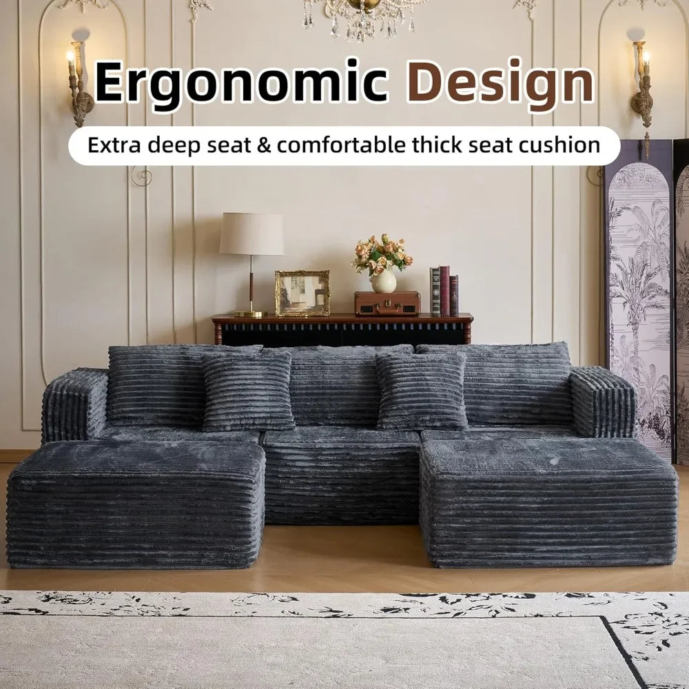 Cloud Sofa 110'' Modular Sectional Couch with 2 Movable Ottoman U Shaped Deep Seat Boneless Sofa for Living Room