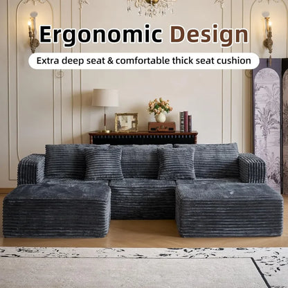 Cloud Sofa 110'' Modular Sectional Couch with 2 Movable Ottoman U Shaped Deep Seat Boneless Sofa for Living Room