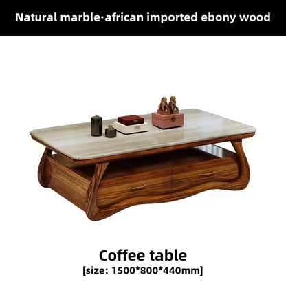 Solid wood sofa combination, first-layer cowhide sofa, ebony wood leather sofa