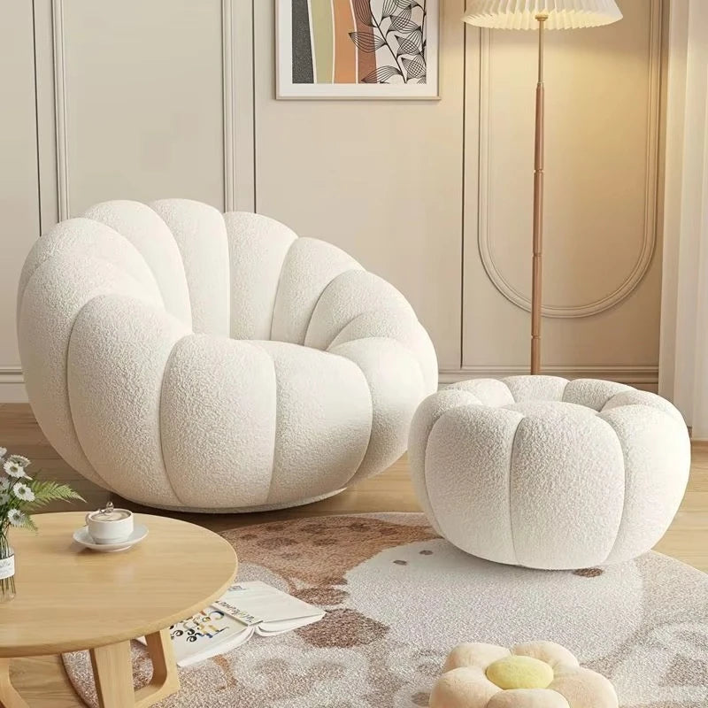 Modern White Velvet Swivel Lazy Sofa Chair New Design Pumpkin Lounge Ottoman Living Room Furniture Set for Hotels