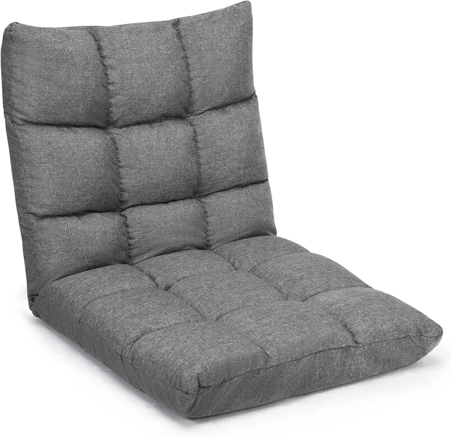 Adjustable Floor Gaming Sofa Chair 14-Position Cushioned Folding Lazy Recliner High Resilience Sponge Breathable Cotton Linen Fa
