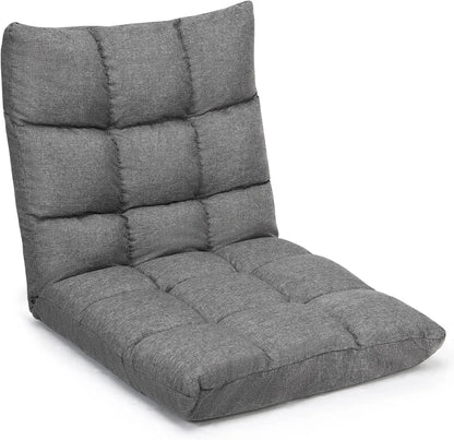 Adjustable Floor Gaming Sofa Chair 14-Position Cushioned Folding Lazy Recliner High Resilience Sponge Breathable Cotton Linen Fa