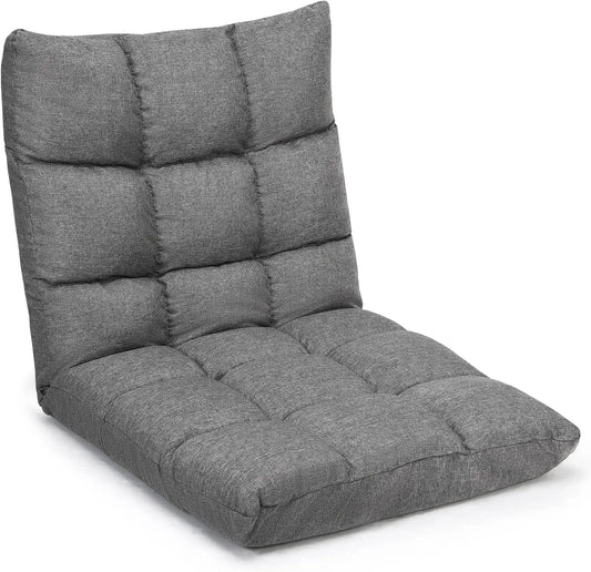 Adjustable Floor Gaming Sofa Chair 14-Position Cushioned Folding Lazy Recliner High Resilience Sponge Breathable Cotton Linen Fa