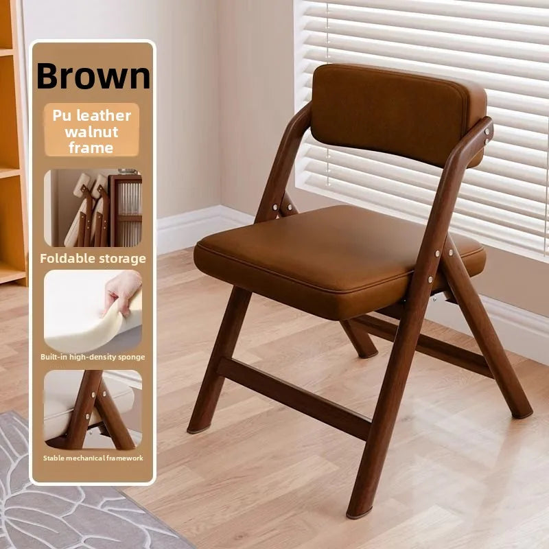 PU Leather Folding Chair Metal Frame Wood Grain Finish Comfortable Padded Seat Space Saving Dining Office Makeup Desk Chair