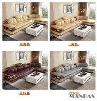 Luxury L-Shaped Genuine Leather Sectional Sofa Sets with USB, Bluetooth Speaker - MANBAS Living Room Italian Leather Couches