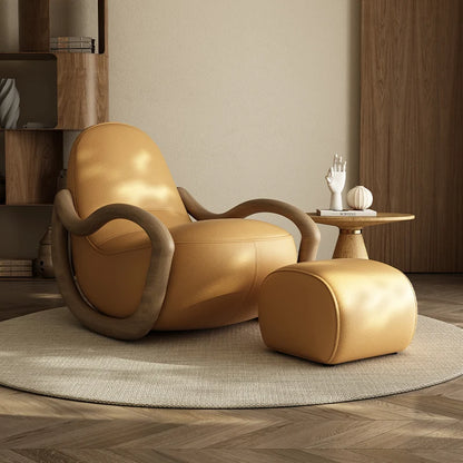 Cream wind solid wood rocking chair technical cloth household balcony Chinese lazy sofa  FT