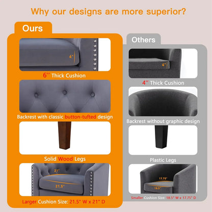 Accent Barrel Chairs Set of 2, Comfy Velvet Club Chair Armchair ,Reading Chair for Living Room Bedroom Waiting Room Office, Grey